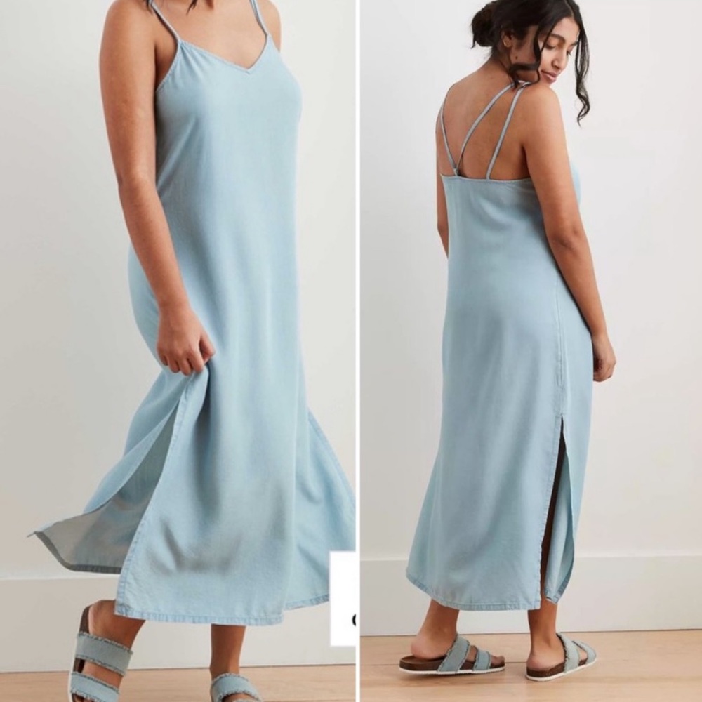 Aerie Chambray Midi Slip Dress
